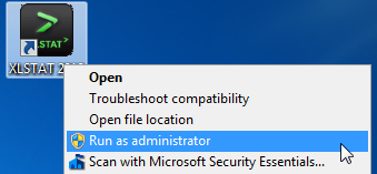 Run XLSTAT with admin rights - Microsoft Excel Software