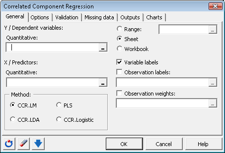 Correlated Component Regression General tab