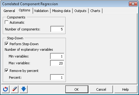 Correlated Component Regression Options Tab