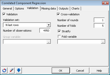 Correlated Component Regression Validation Tab