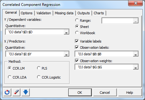 Correlated Component Regression General Tab Correlated Component Regression General Tab