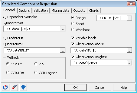 Correlated Component Regression General Tab Correlated Component Regression General Tab