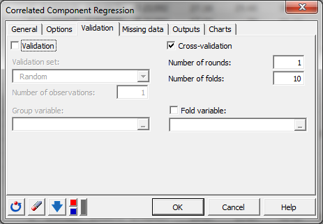 Correlated Component Regression - Dialog box / Validation tab