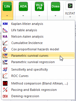 Paramtric suvival curve menu