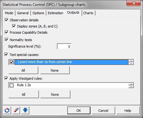 Subgroup charts: Dialog box - Estimation Subgroup charts: Dialog box - Estimation