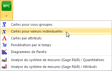 SPC Cartes pour valeurs individuelles - Menu