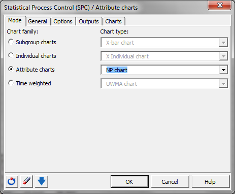 Attribute charts: Dialog box - Mode