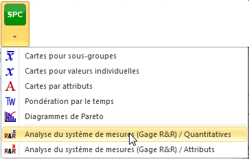 SPC analyse du systeme de mesures quantitatives : Menu
