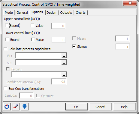 Time weighted control chart: Dialog box - Options