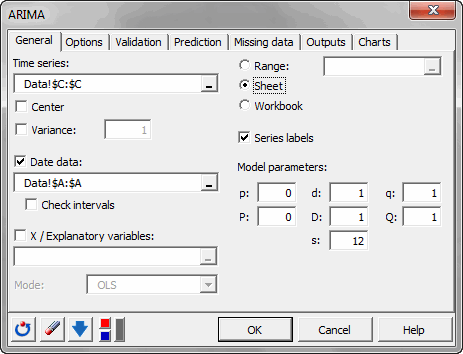 dialog box arima general dialog box arima general